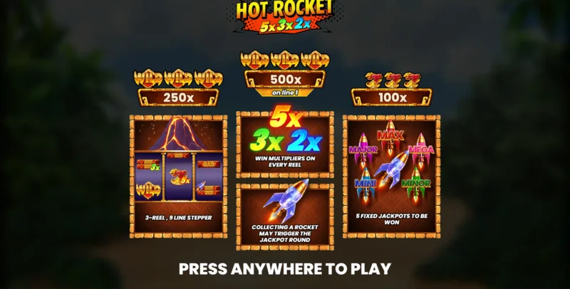 Hot Rocket 5x 3x 2x – მთავარი მენიუ რგოლებითა და გაშვების ღილაკით